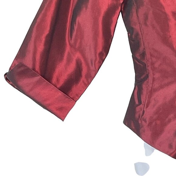 Sylvia Heisel Vintage Shot Silk Blouse Burgundy and Black Fitted Button Down   4 - Picture 4 of 9